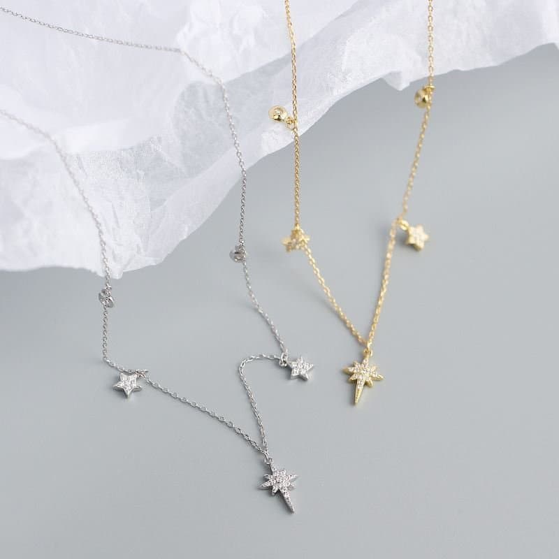 CZ Shining Stars 925 Sterling Silver Necklace
