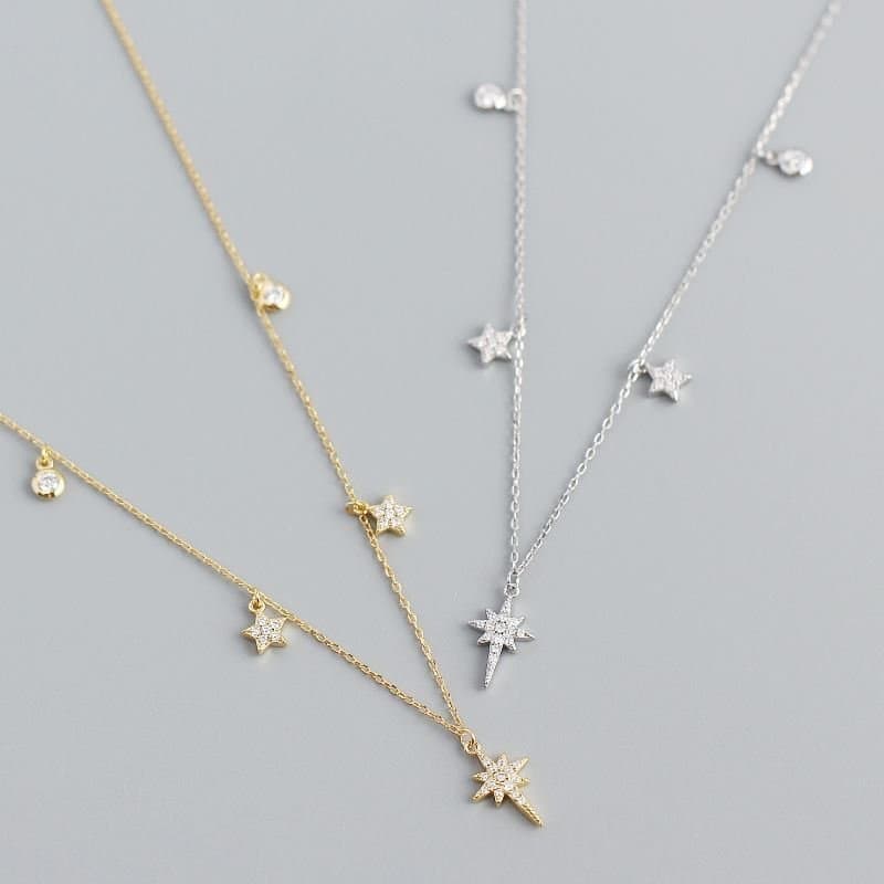 CZ Shining Stars 925 Sterling Silver Necklace