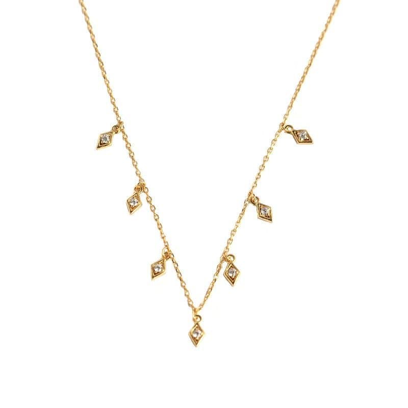 Elegant Geometric Rhombus CZ 925 Sterling Silver Necklace