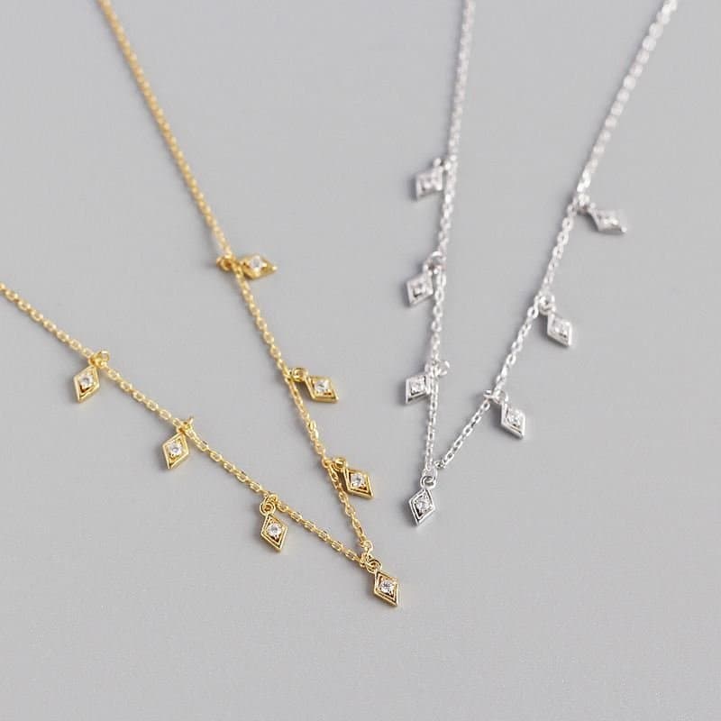 Elegant Geometric Rhombus CZ 925 Sterling Silver Necklace