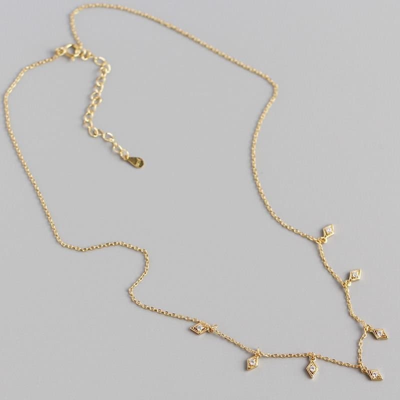 Elegant Geometric Rhombus CZ 925 Sterling Silver Necklace