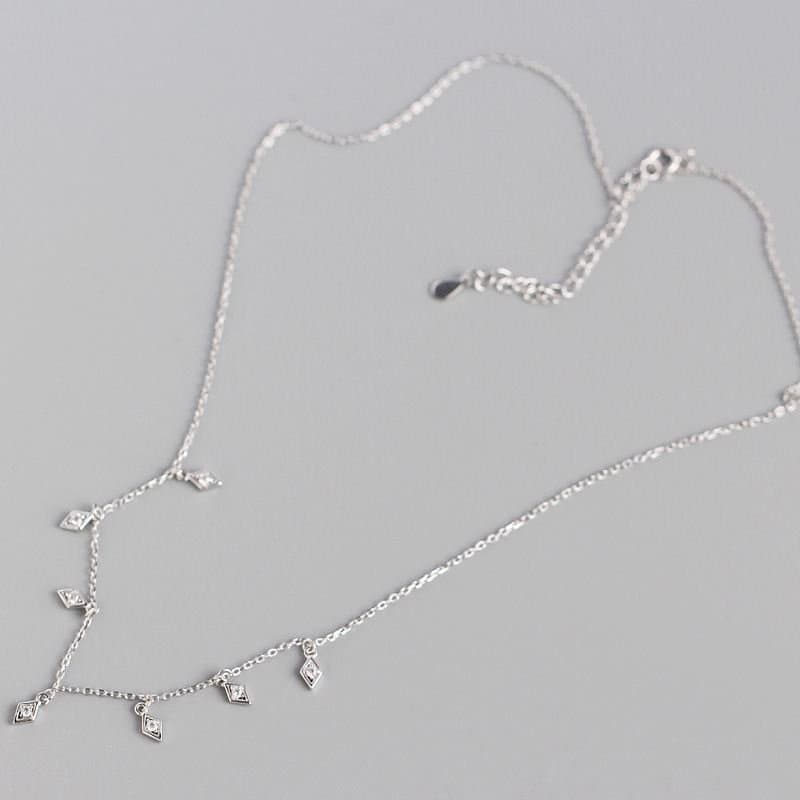 Elegant Geometric Rhombus CZ 925 Sterling Silver Necklace