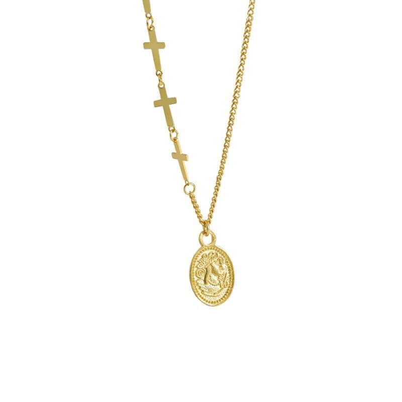 Oval Tag Cross Chain 925 Sterling Silver Necklace
