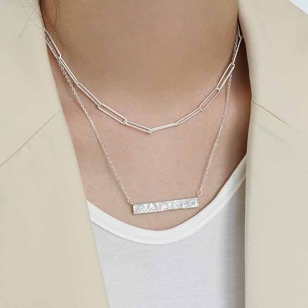 Geometric Rectangle Tag 925 Sterling Silver Necklace
