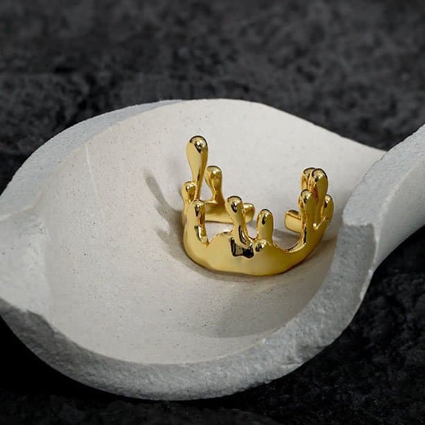 Irregular Candle Crown Solid 925 Sterling Silver Adjustable Ring