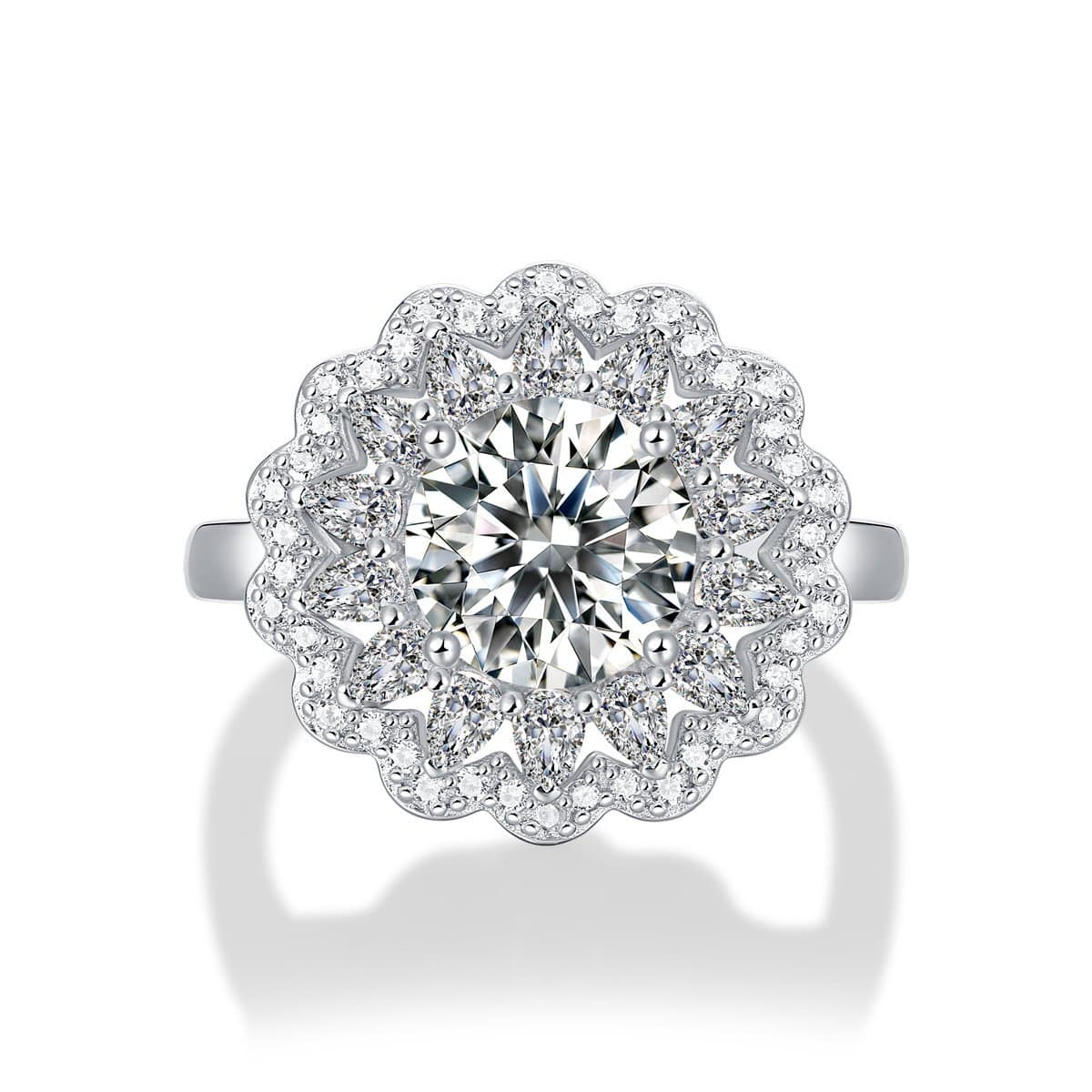 2ct Moissanite CZ Flower 925 Sterling Silver Adjustable Ring