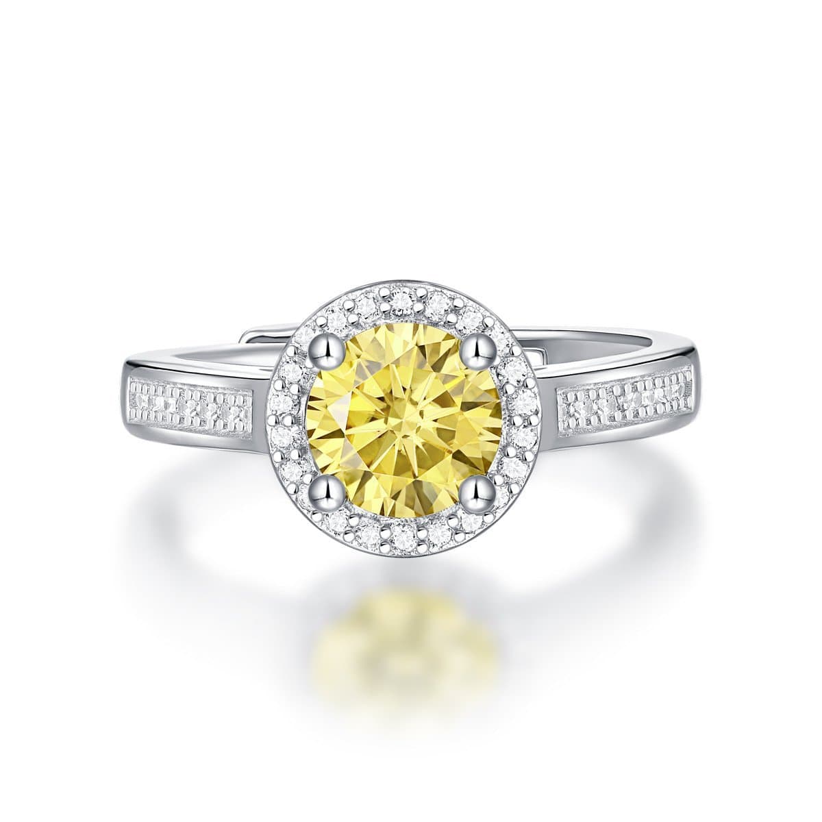 Yellow Round Moissanite CZ 925 Sterling Silver Adjustable Ring