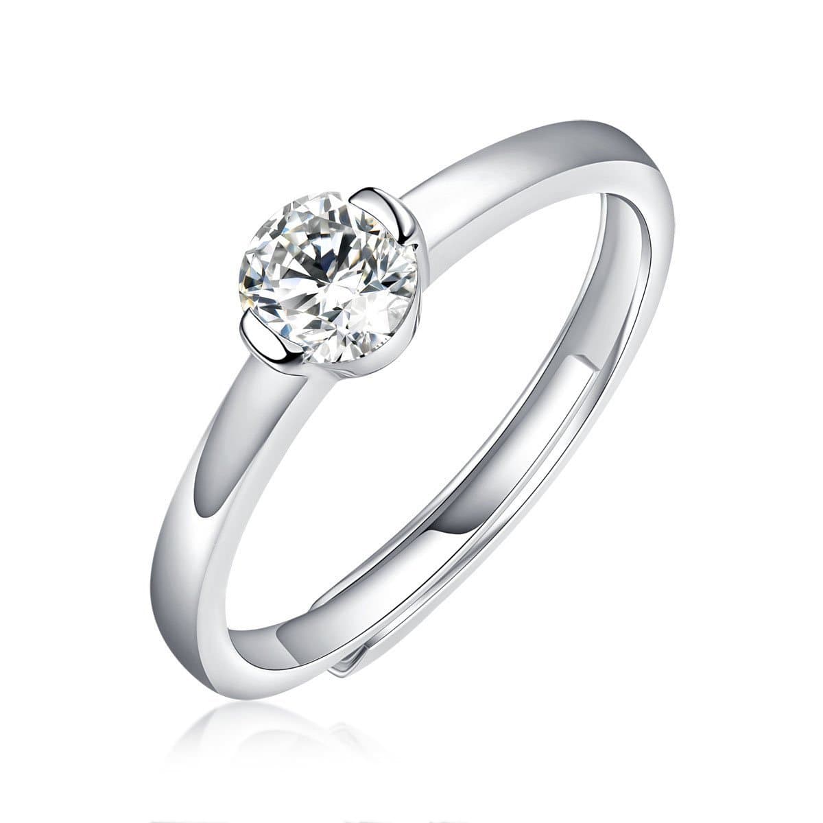 Single Moissanite CZ Round 925 Sterling Silver Adjustable Ring