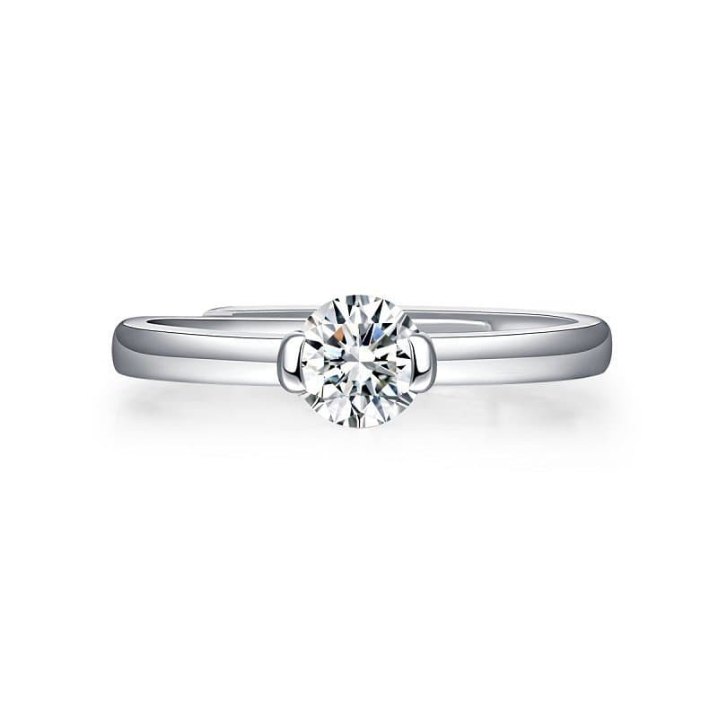 Single Moissanite CZ Round 925 Sterling Silver Adjustable Ring