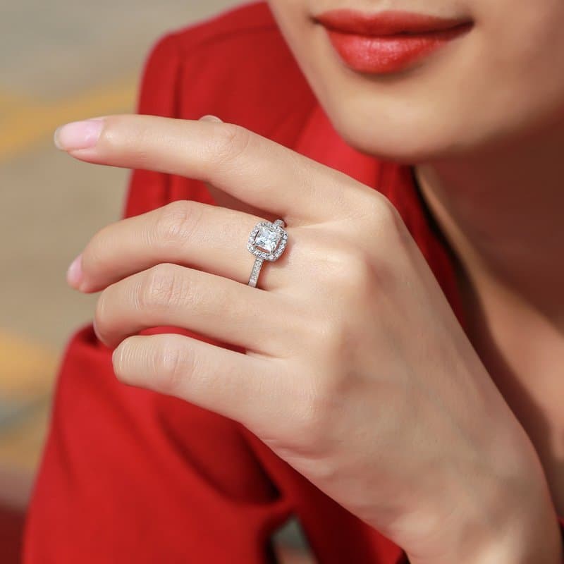 Shining Moissanite CZ Square 925 Sterling Silver Adjustable Ring
