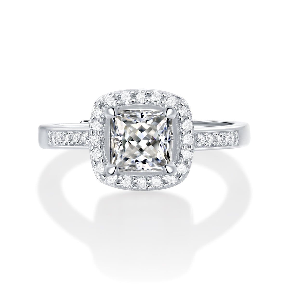 Shining Moissanite CZ Square 925 Sterling Silver Adjustable Ring
