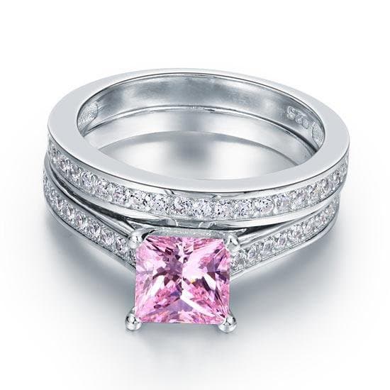 1.5 Carat Princess Cut 2-Pc Pink Created Diamond Set