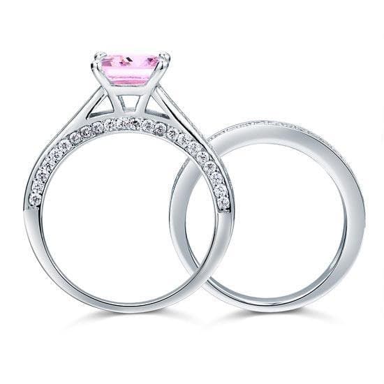 1.5 Carat Princess Cut 2-Pc Pink Created Diamond Set