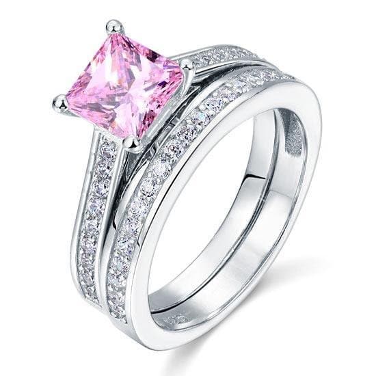 1.5 Carat Princess Cut 2-Pc Pink Created Diamond Set