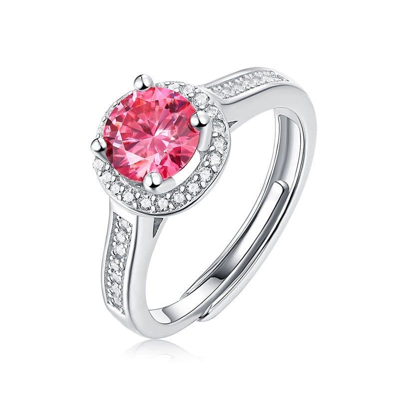 Pink Round Moissanite CZ 925 Sterling Silver Adjustable Ring