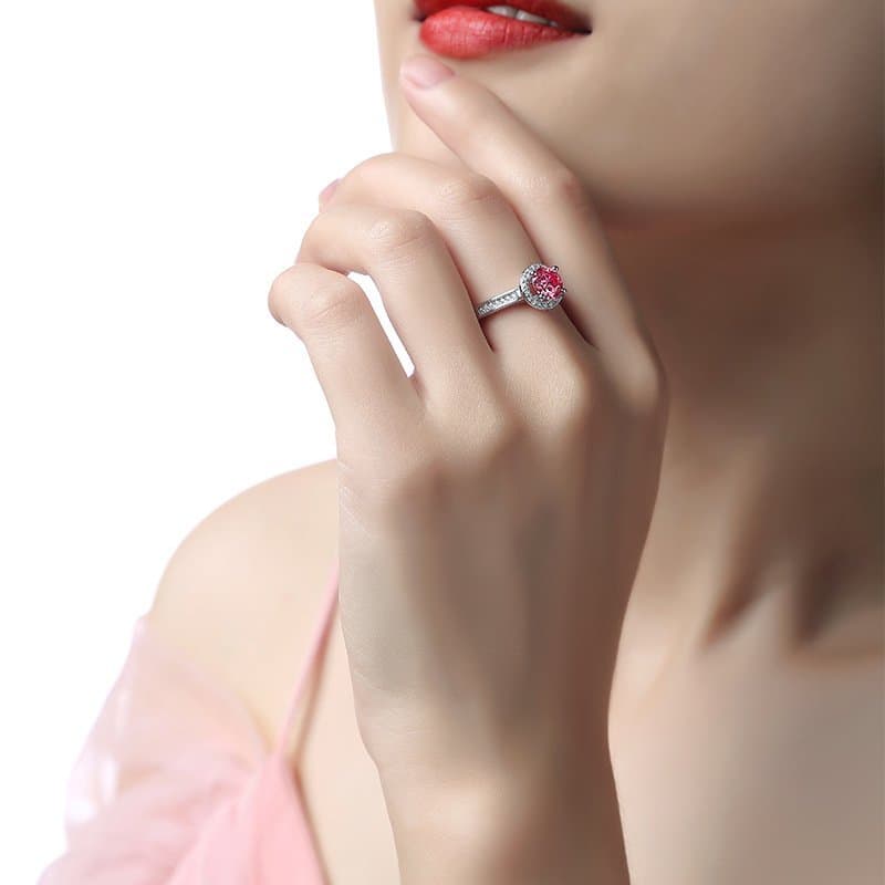 Pink Round Moissanite CZ 925 Sterling Silver Adjustable Ring