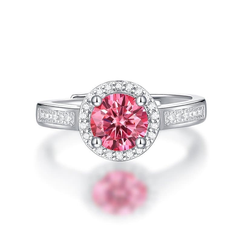 Pink Round Moissanite CZ 925 Sterling Silver Adjustable Ring