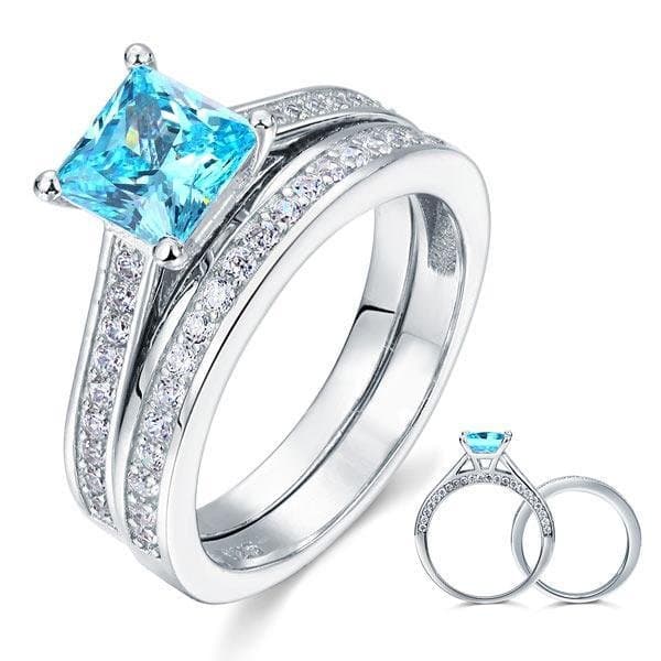 1.5 Carat Princess Cut 2-Pcs Blue Created Diamond Set