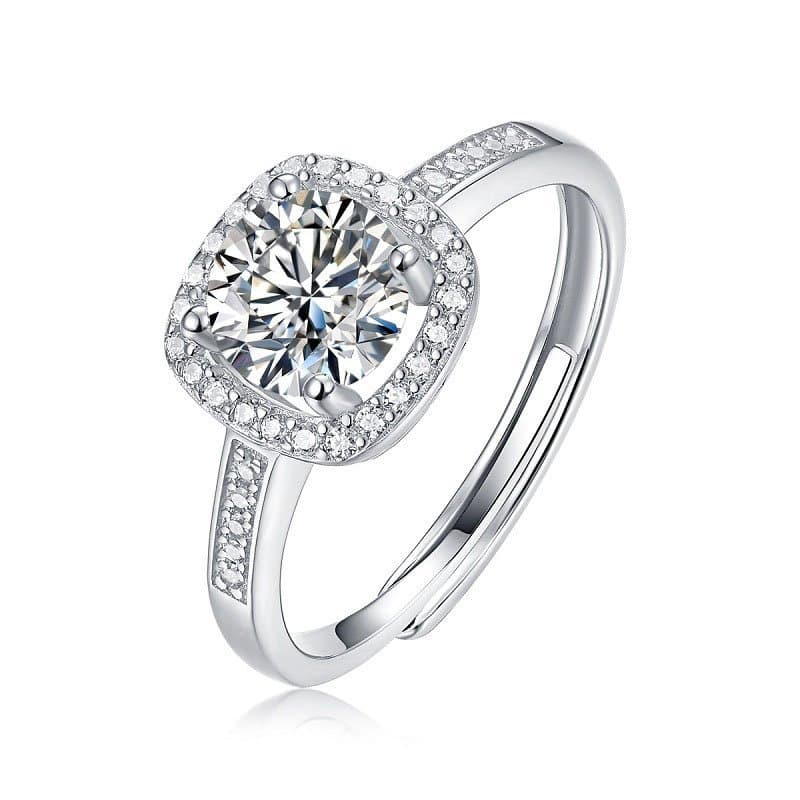 Geometric Moissanite CZ Square Classic 925 Sterling Silver Adjustable Ring