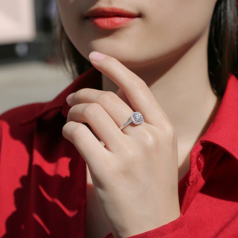 Geometric Moissanite CZ Square Classic 925 Sterling Silver Adjustable Ring