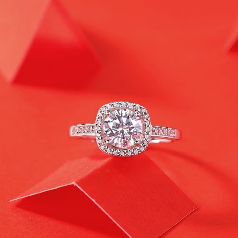 Geometric Moissanite CZ Square Classic 925 Sterling Silver Adjustable Ring