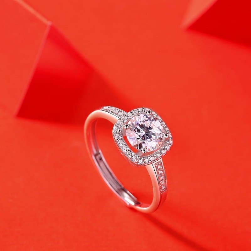 Geometric Moissanite CZ Square Classic 925 Sterling Silver Adjustable Ring