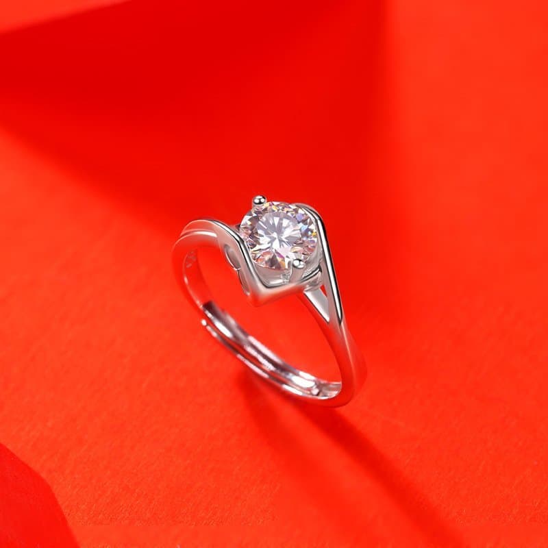 Twisted Moissanite CZ Geometric 925 Sterling Silver Adjustable Ring