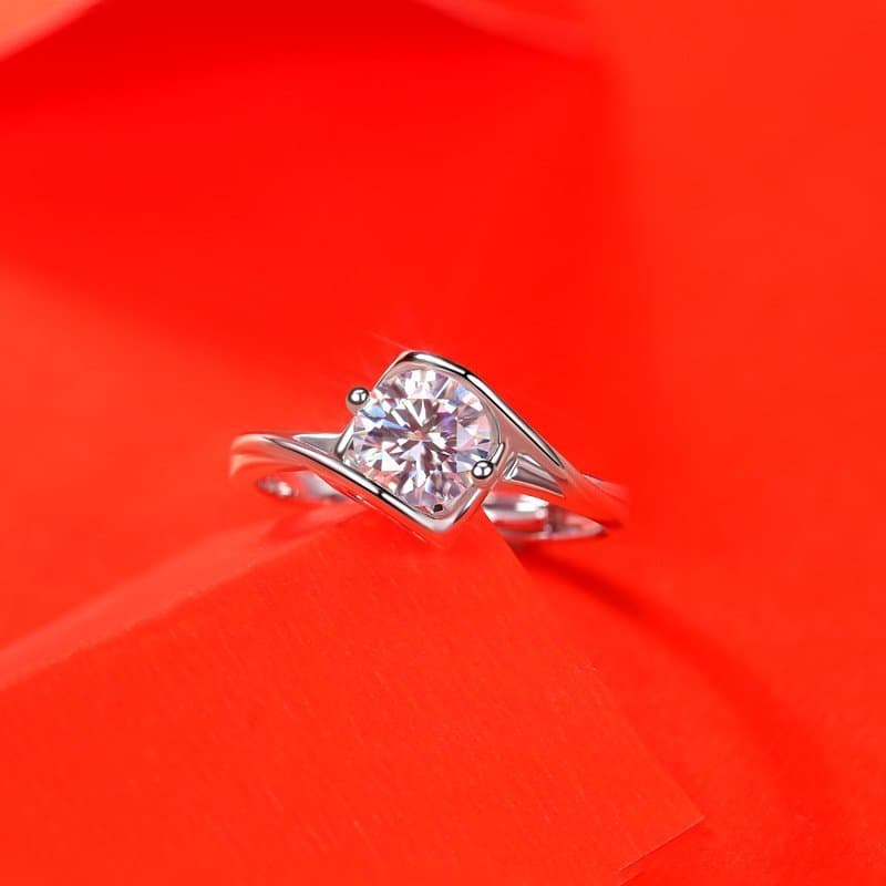 Twisted Moissanite CZ Geometric 925 Sterling Silver Adjustable Ring