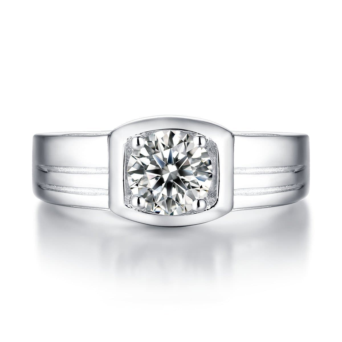 Men Moissanite CZ Geometric Square 925 Sterling Silver Adjustable Ring