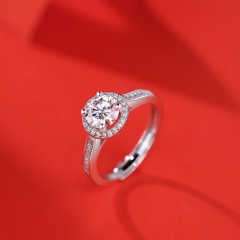 Round Moissanite CZ Geometric 925 Sterling Silver Adjustable Ring