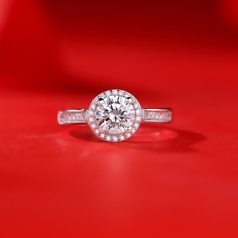 Round Moissanite CZ Geometric 925 Sterling Silver Adjustable Ring