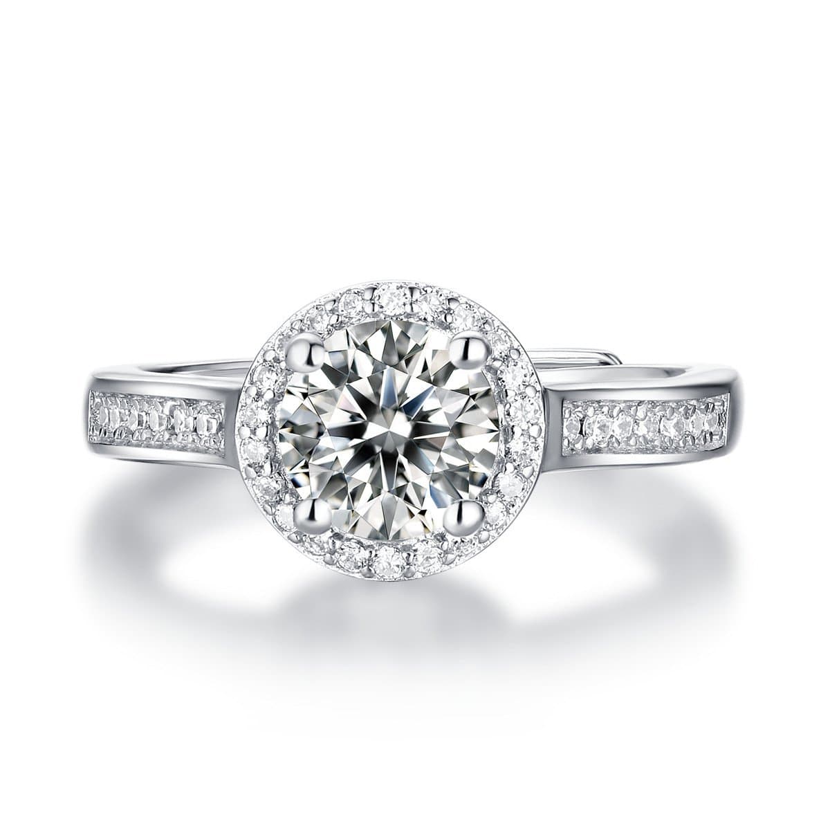 Round Moissanite CZ Geometric 925 Sterling Silver Adjustable Ring