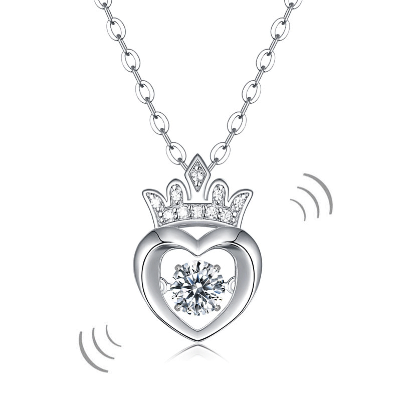 0.4 Carat Moissanite Diamond Dancing Stone Heart Crown Necklace