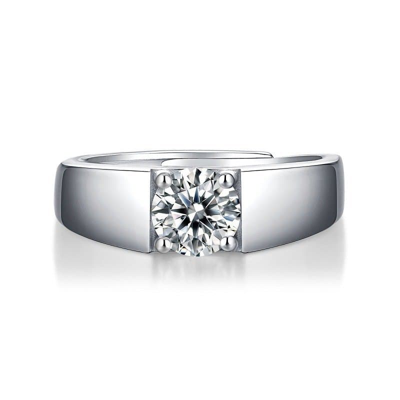 Men Round Moissanite CZ Geometric 925 Sterling Silver Adjustable Ring