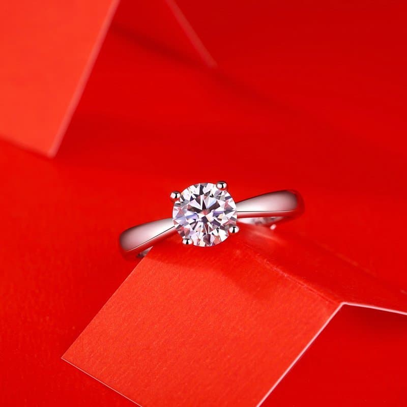 Four Claw Moissanite CZ Micro Setting 925 Sterling Silver Adjustable Ring