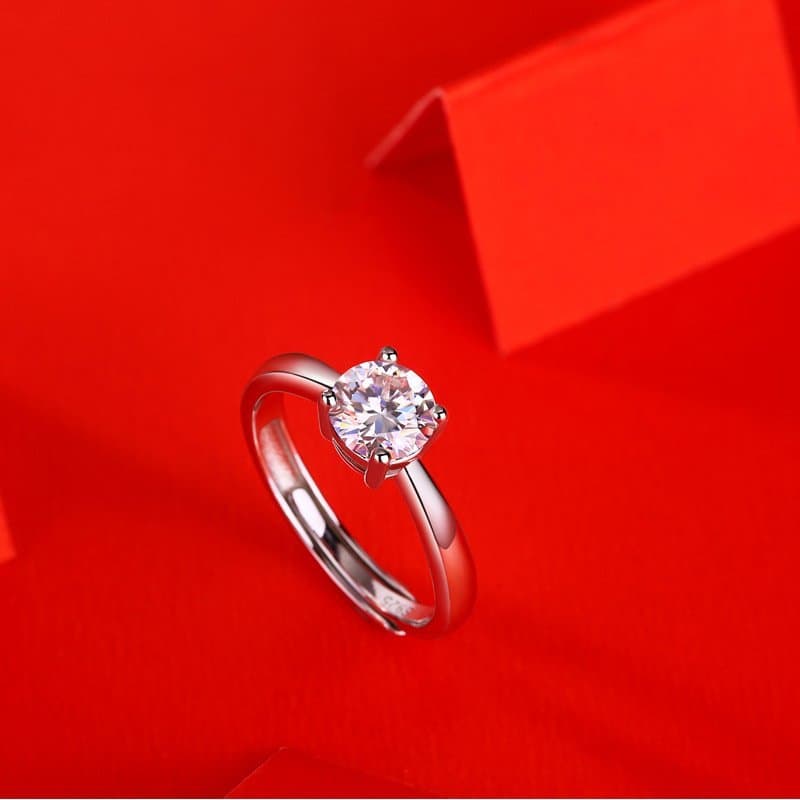 Four Claw Moissanite CZ Micro Setting 925 Sterling Silver Adjustable Ring