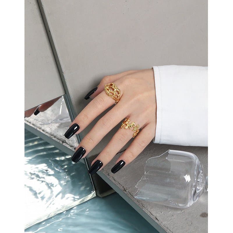 Hollow Hearts Wide 925 Sterling Silver Adjustable Ring