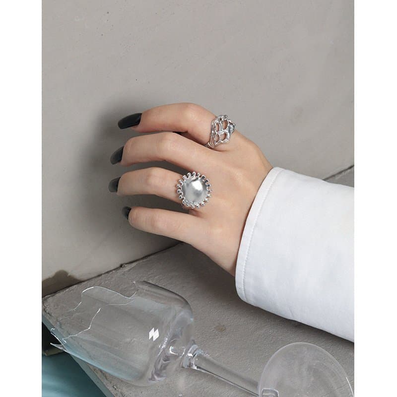 Hollow Hearts Wide 925 Sterling Silver Adjustable Ring