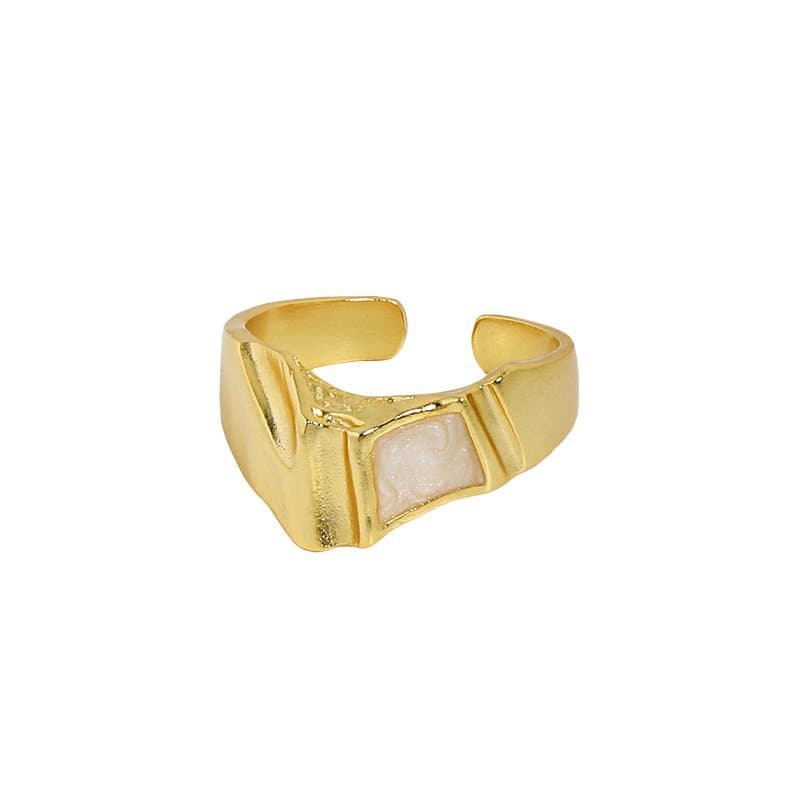 Irregular Epoxy Rectangle 925 Sterling Silver Adjustable Ring