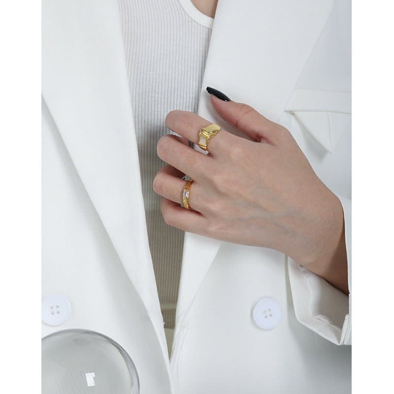 Irregular Epoxy Rectangle 925 Sterling Silver Adjustable Ring