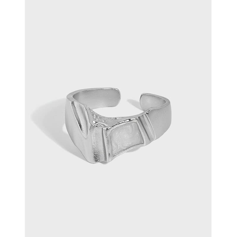 Irregular Epoxy Rectangle 925 Sterling Silver Adjustable Ring