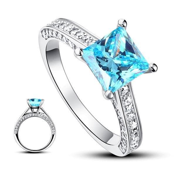 1.5 Carat Princess Cut Fancy Blue Created Diamond Ring