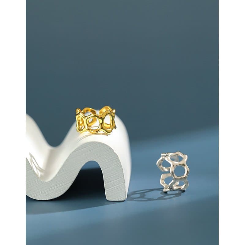 Geometric Hollow Holes 925 Sterling Silver Adjustable Ring