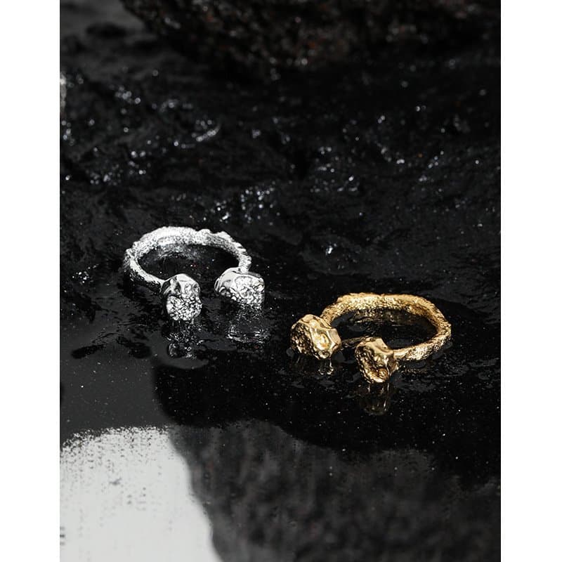 Irregular Two Bones 925 Sterling Silver Adjustable Ring