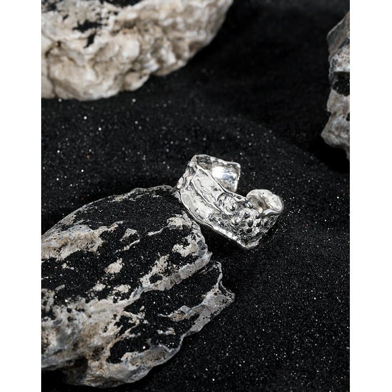 Irregular Wide Rock Stone 925 Sterling Silver Adjustable Ring