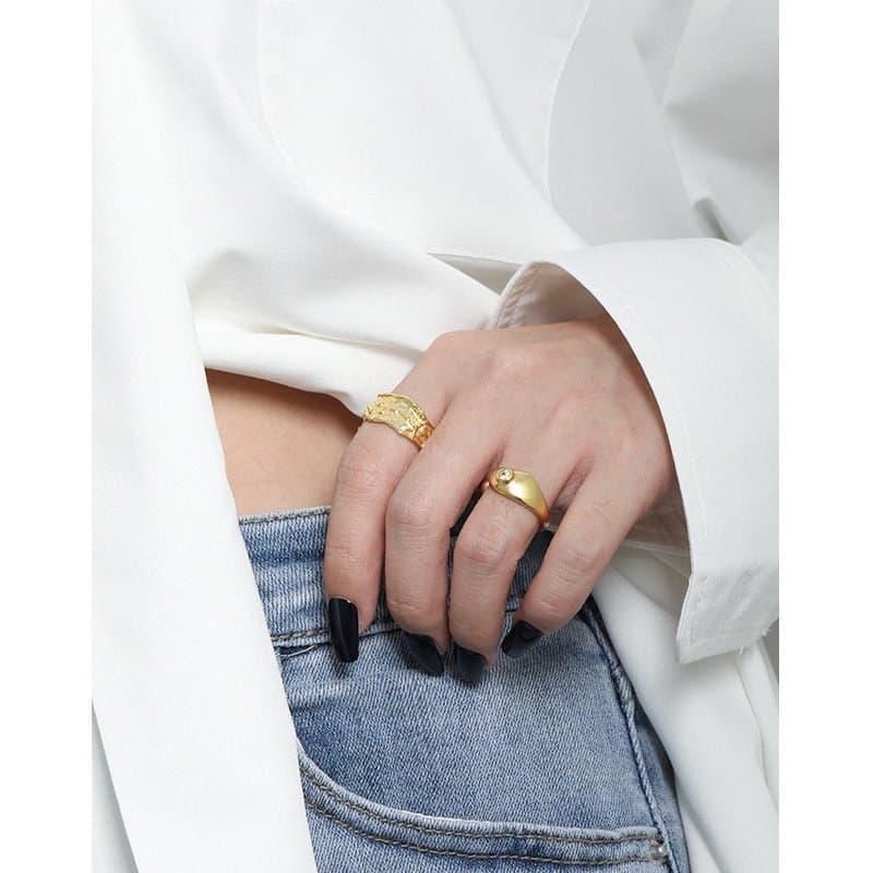 Irregular Wide Rock Stone 925 Sterling Silver Adjustable Ring