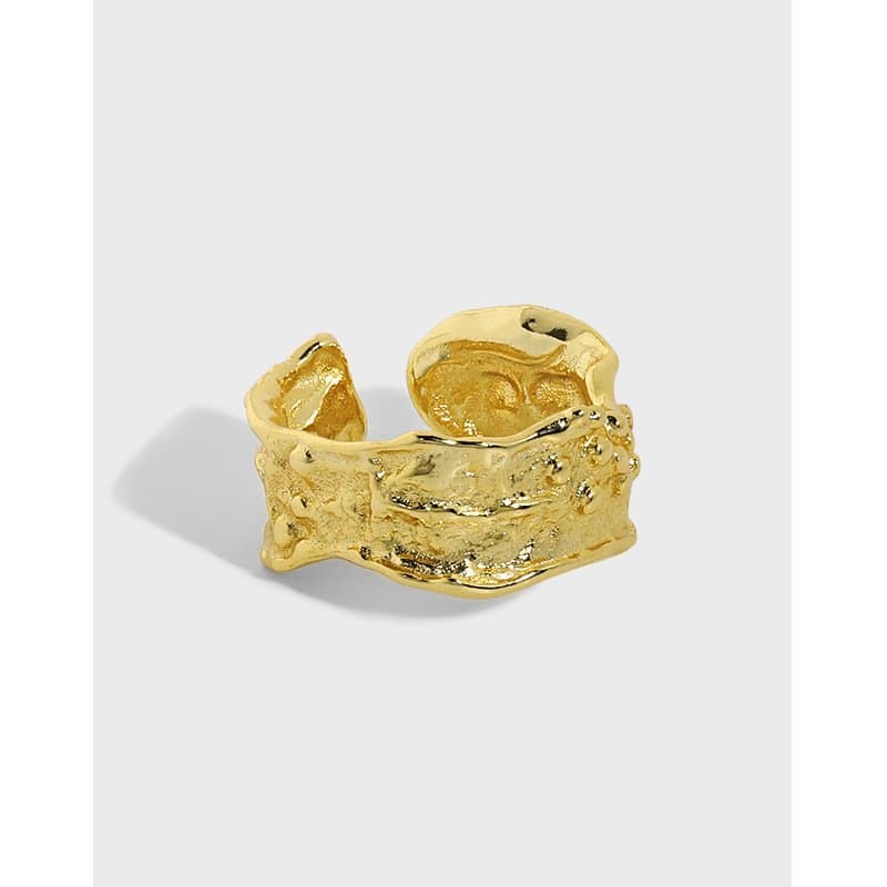 Irregular Wide Rock Stone 925 Sterling Silver Adjustable Ring
