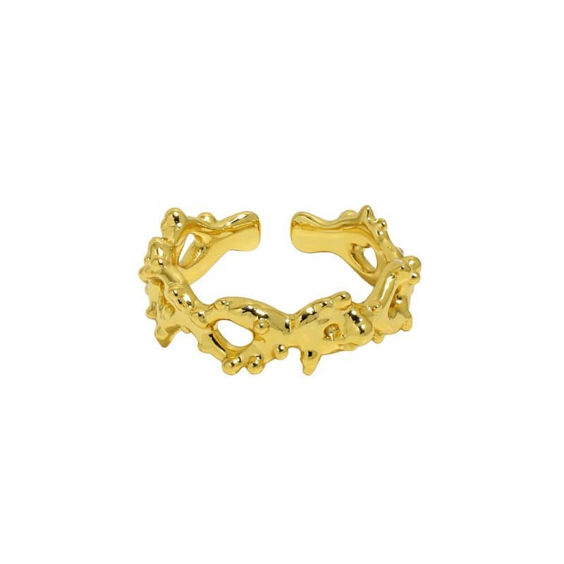 Hollow Rivet Chain 925 Sterling Silver Adjustable Ring