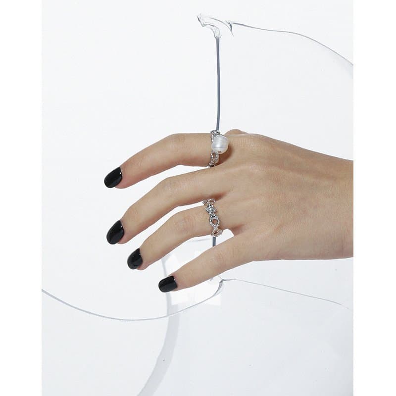 Hollow Rivet Chain 925 Sterling Silver Adjustable Ring