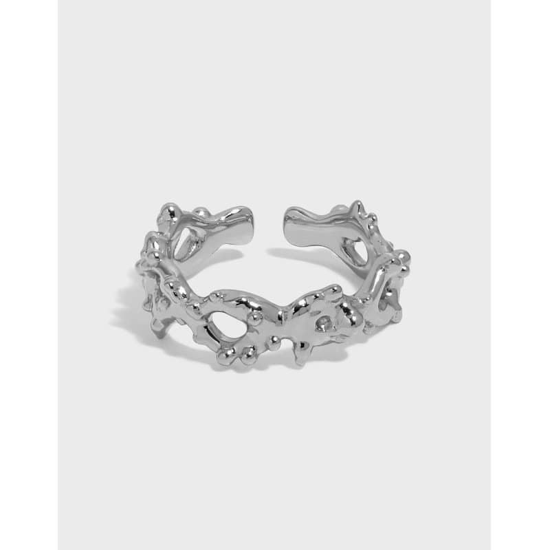 Hollow Rivet Chain 925 Sterling Silver Adjustable Ring